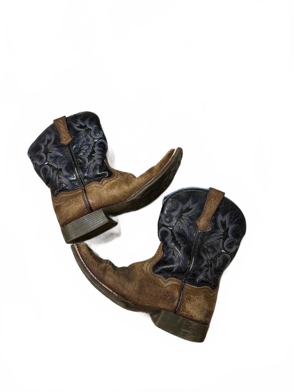 Brown and Black Western Cowboy Boots with Embroidered Design